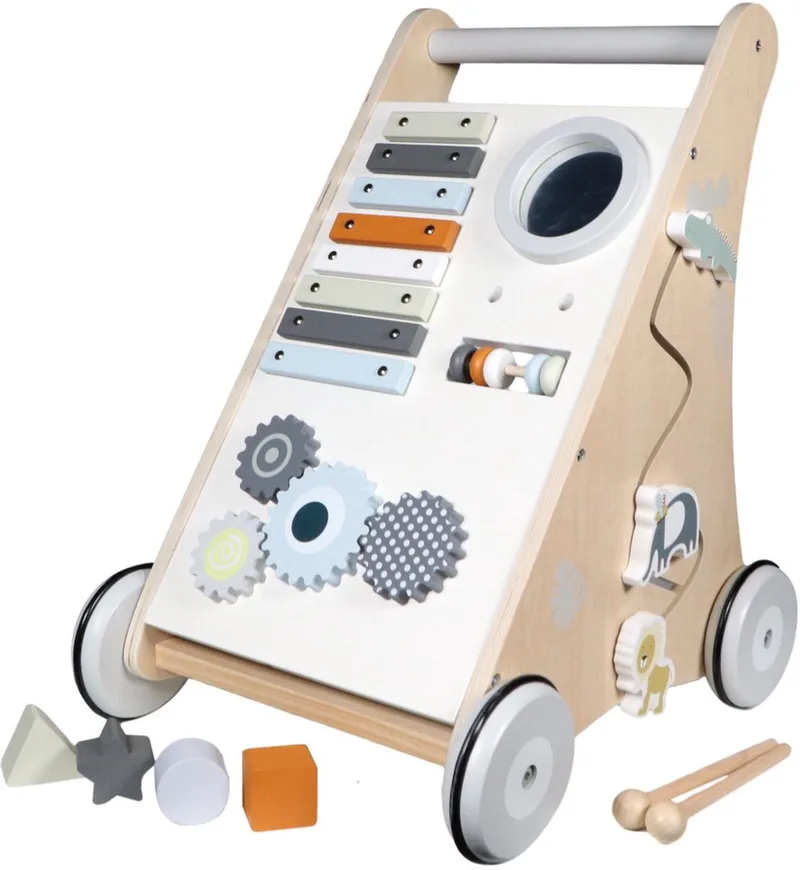 Houten Activity Walker - Houten Loopwagen - Stimuleert Fijne Motoriek - Vanaf 12 Maanden van Tryco in Beige, Bruin, Grijs, Wit – productfoto