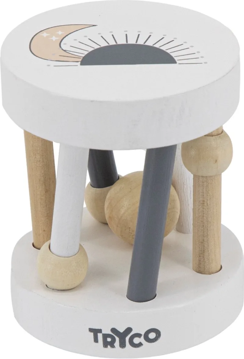 Wooden Rattle Roller - Houten Rammelaar - Rollende Rammelaar met Geluid - Stimuleert Motoriek en Zintuigen - Vanaf 12 Maanden Naturel von Tryco in Weiß, Natur – Produktfoto