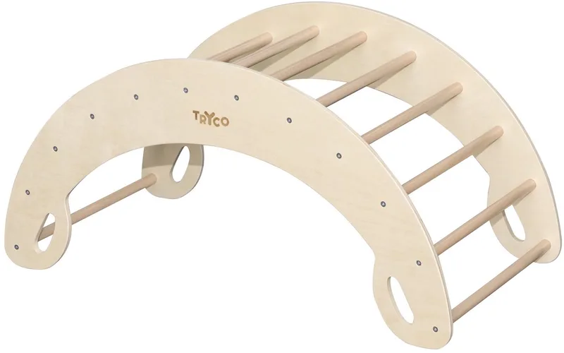 Wooden Rocker Climbing Arch - Houten Klimboog en Wipstoel - Montessori Evenwichtsspeelgoed en Motorische Ontwikkeling - Vanaf 18 Maanden de Tryco en Naturel – photo produit