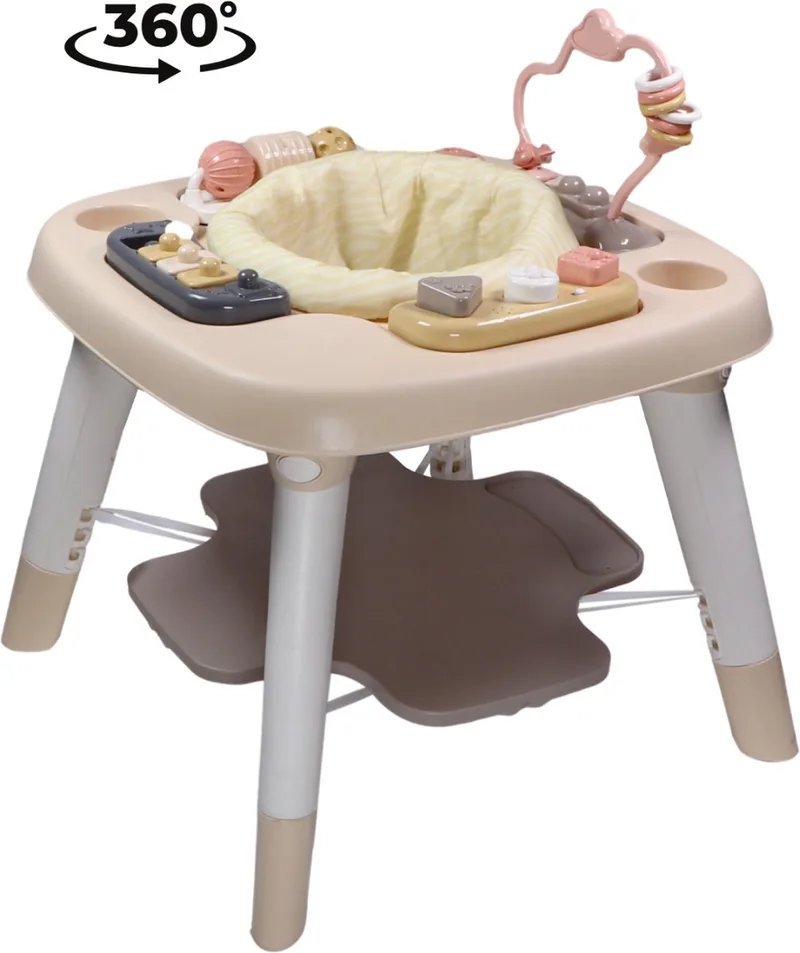 Zebra 3-in-1 Activiteitentafel - Met Trampolinefunctie, Geluidjes, Blokken & Draaiende Balletjes - Zitje Draait 360° - Geschikt voor Kindjes vanaf 6 Maanden van Tryco in Beige – productfoto