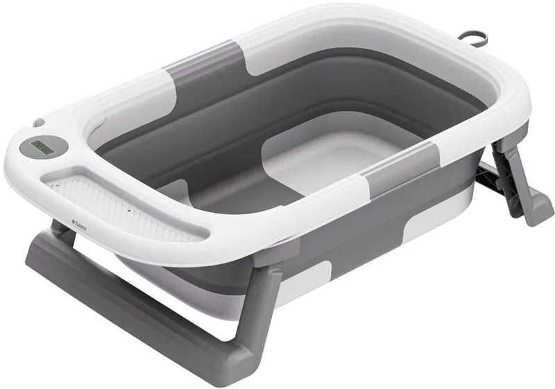 Bathe 25 Opvouwbaar Babybad met LCD-Thermometer, Antislip, Afvoerpunt, Opbergrek & Ophanghaak – Inclusief Badeend – Lichtgrijs/Wit van Tulano in Wit – productfoto