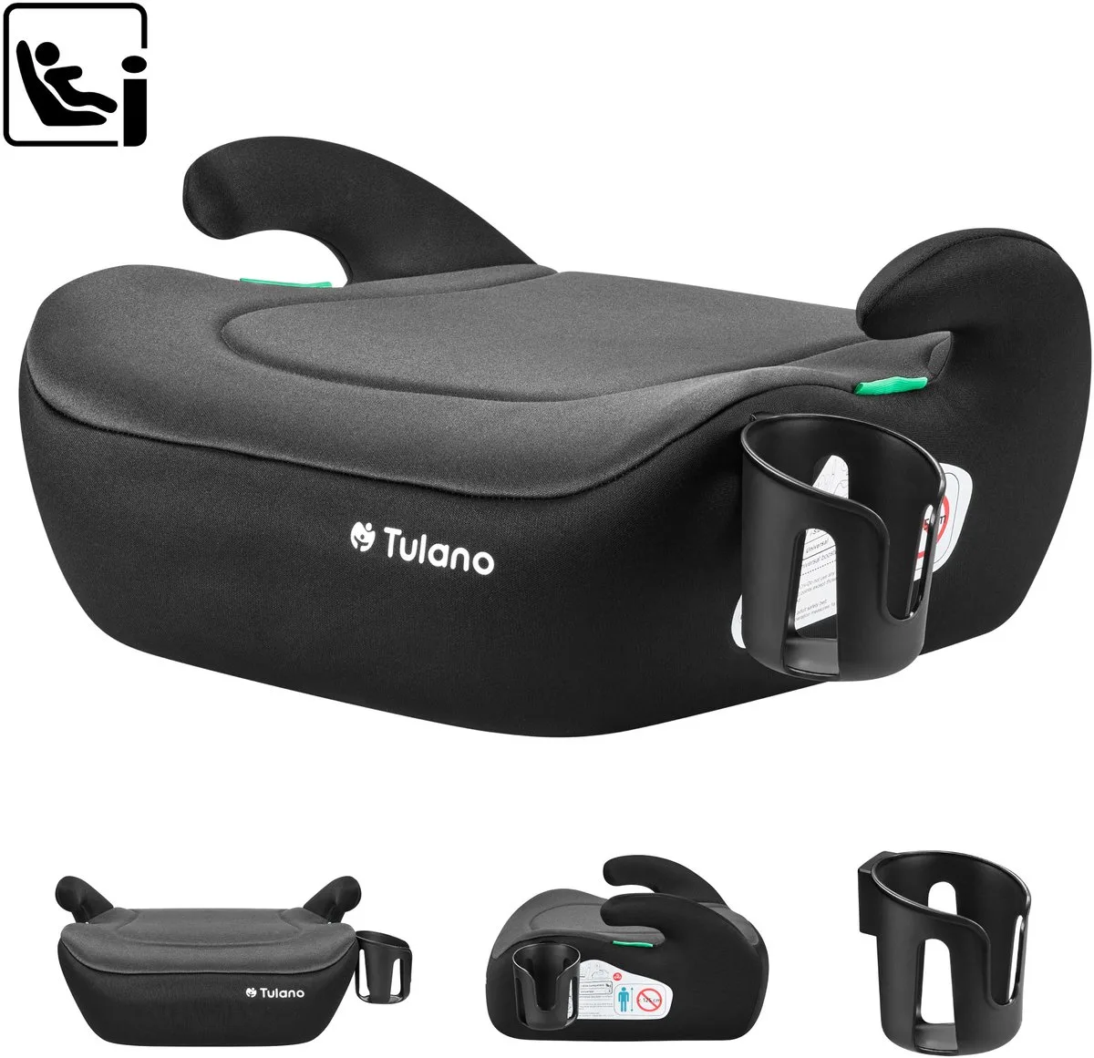 Cabby 20 i-Size Autostoelverhoger - Zitverhoger - Kinderzitje 125-150 cm met Bekerhouder van Tulano in Grijs – productfoto