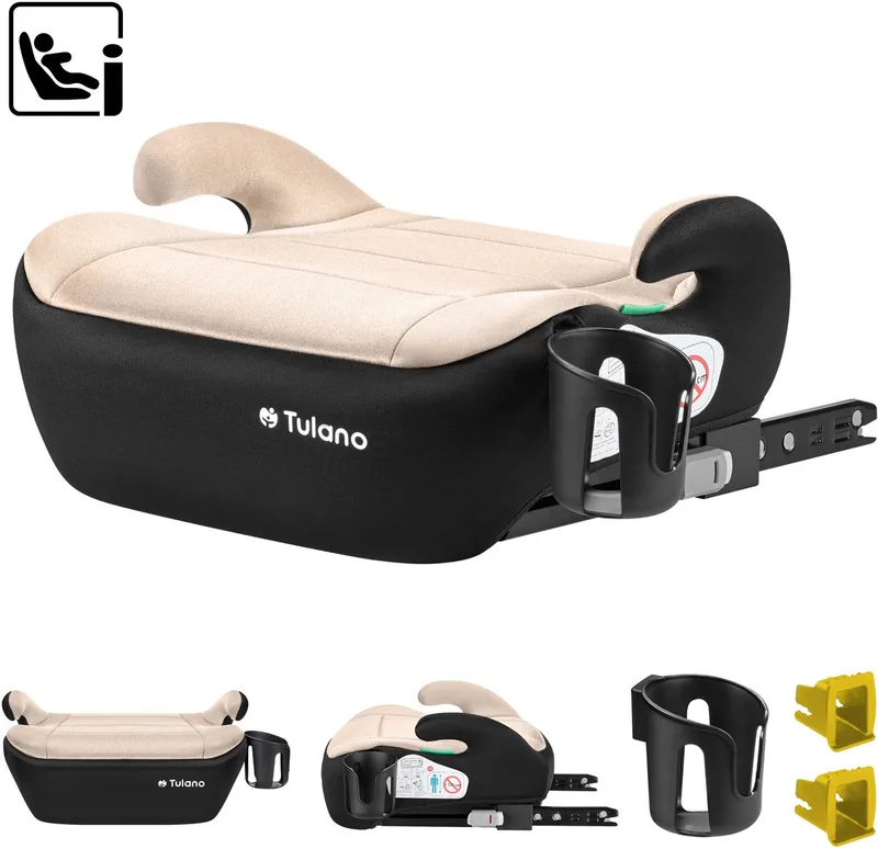 Cabby 30 i-Size Autostoelverhoger met Isofix - Zitverhoger - Kinderzitje 125-150 cm van Tulano in Beige/Zwart – productfoto
