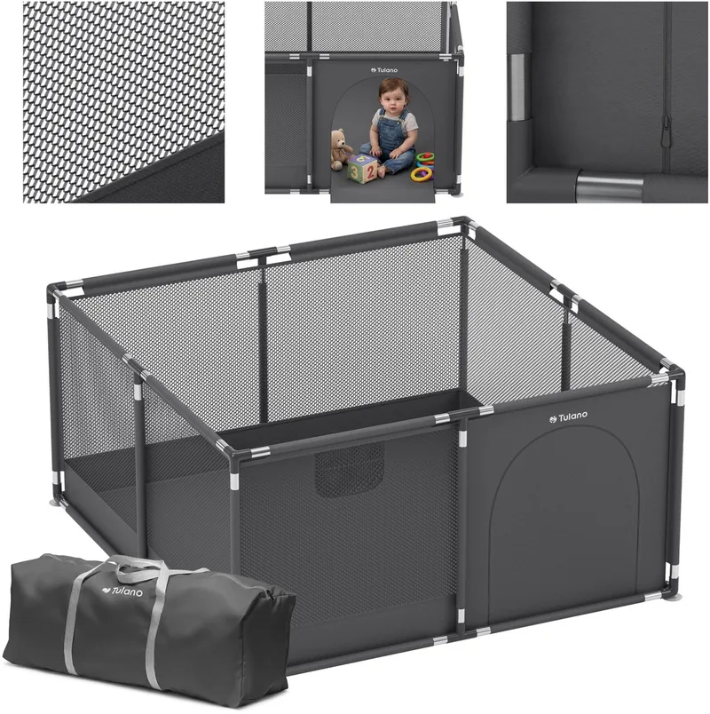 Cozy 20 - grondbox - kinderbox – 130x130 cm – voor binnen en buiten – ademend gaas – EN71-gecertificeerd – 6 tot 36 maanden van Tulano in Grafiet – productfoto