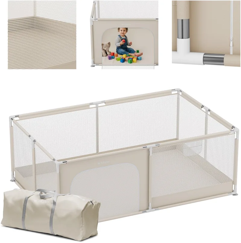 Cozy 22 - Grondbox / baby box / kinder box - 120x180 cm - voor binnen - ademend gaas - EN71-gecertificeerd - 6 tot 36 maanden van Tulano in Beige – productfoto
