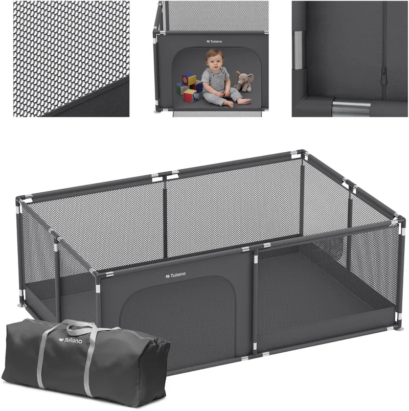 Cozy 22 - Grondbox / Baby box / Kinderbox 120×180 cm - Voor Binnen - Ademend Gaas - EN71 Gecertificeerd van Tulano in Grafiet – productfoto