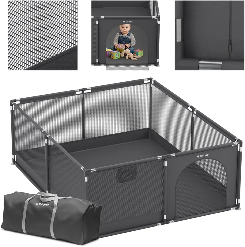 Cozy 25 - Grondbox / baby box / kinderbox - 150x180 cm - voor binnen en buiten - grafiet - ademend gaas - EN71 gecertificeerd - 6 tot 36 maanden van Tulano in Graphite – productfoto