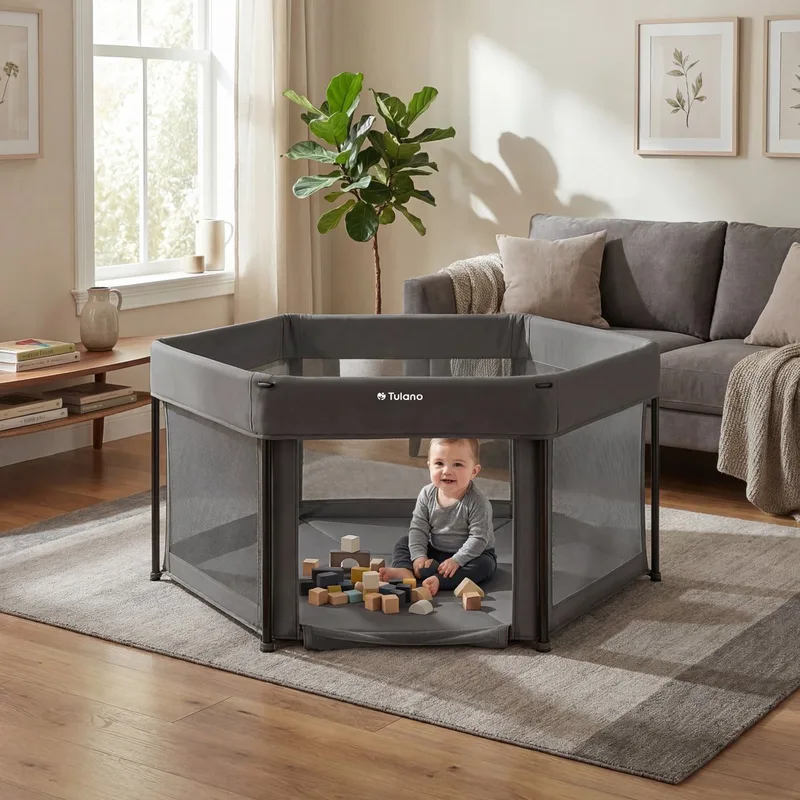 Cozy 30 - grondbox - kinderbox – 125 cm – voor binnen en buiten – ademend gaas – EN71-gecertificeerd – 6 tot 36 maanden van Tulano in Grafiet – productfoto
