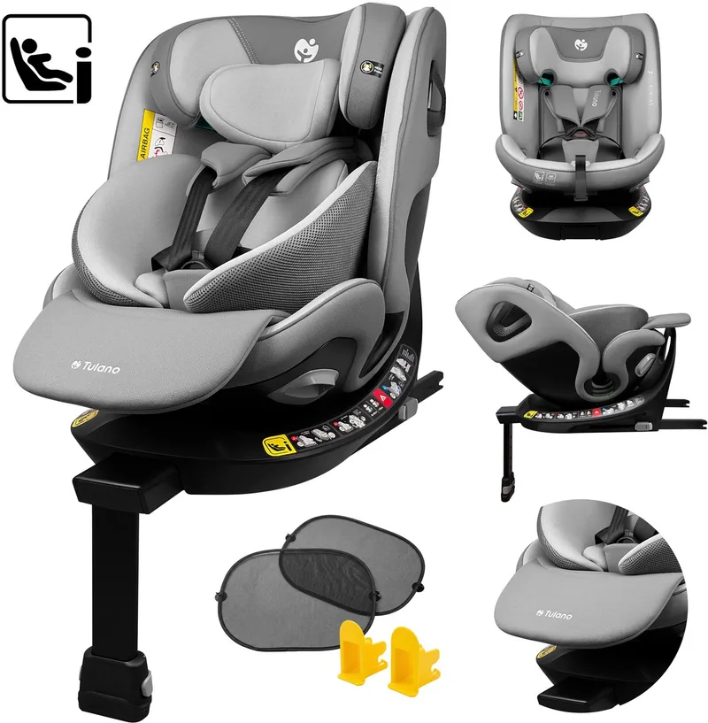 Loom 45 i-Size Autostoel 360° Draaibaar - Meegroeiend Kinderzitje met Isofix (40-150 cm) van Tulano in Grijs – productfoto