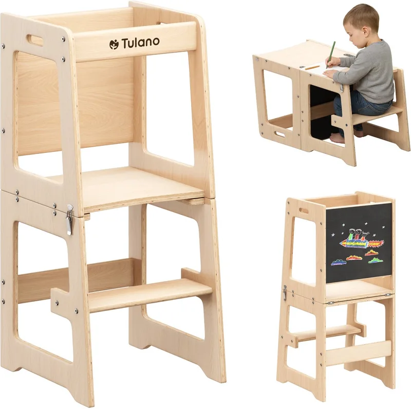 Mooby 35 - Keukenhulp - Kindertrap - Leertoren Montessori - 3 in 1 - tot 60 kg van Tulano in Naturel – productfoto