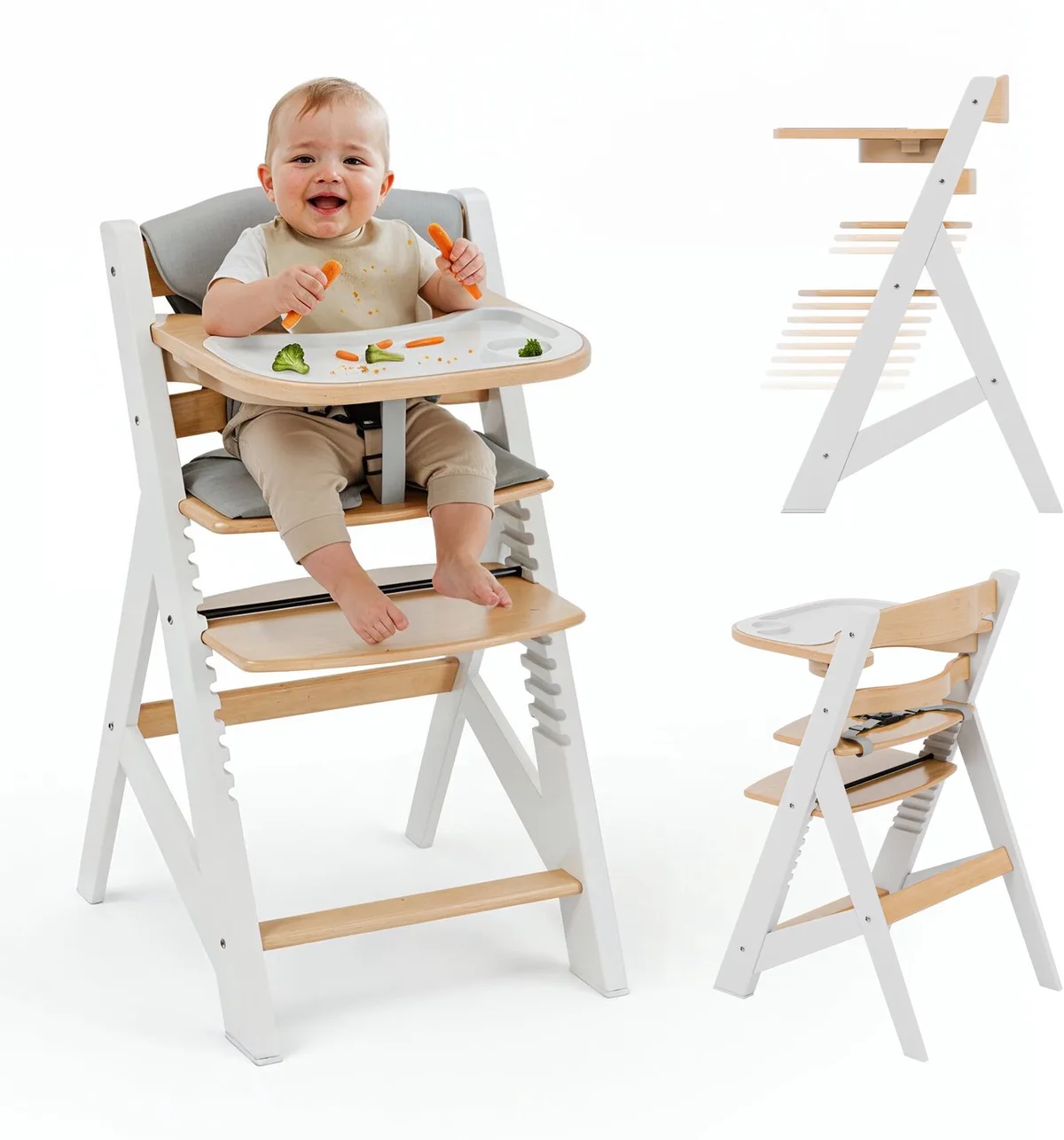 Morsel 40 - houten kinderstoel - meegroeistoel - Inclusief kussen - natural/wit - 4 in 1 de Tulano en Blanc, Naturel – photo produit