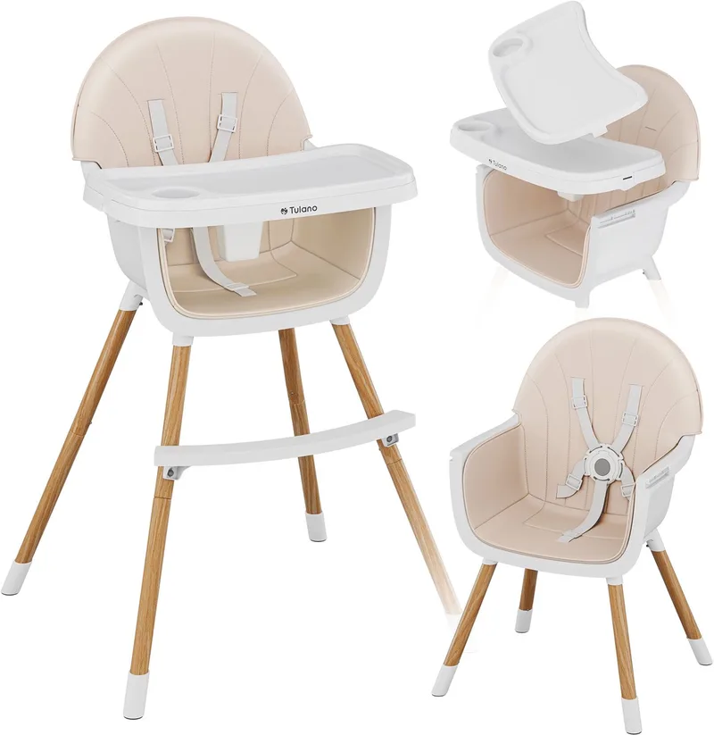 Morsel Meegroei Kinderstoel - Babystoel met Eetblad - Verstelbare Eetstoel van Tulano in Beige – productfoto