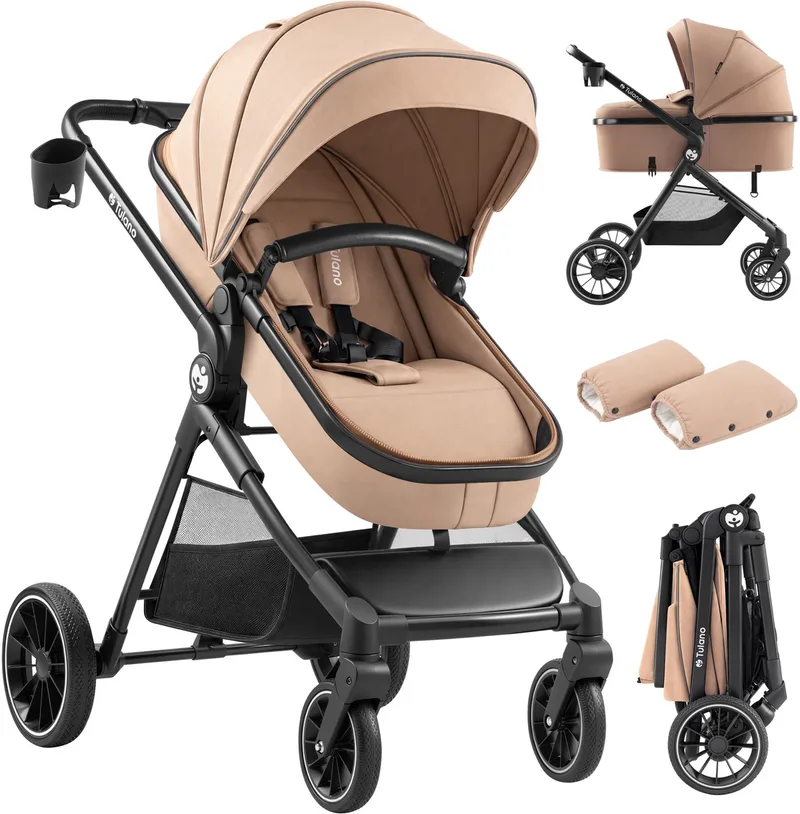 Toledo 35 Kinderwagen 2-in-1 - Met Reiswieg & Zitting - Inklapbaar by Tulano in Taupe – product photo