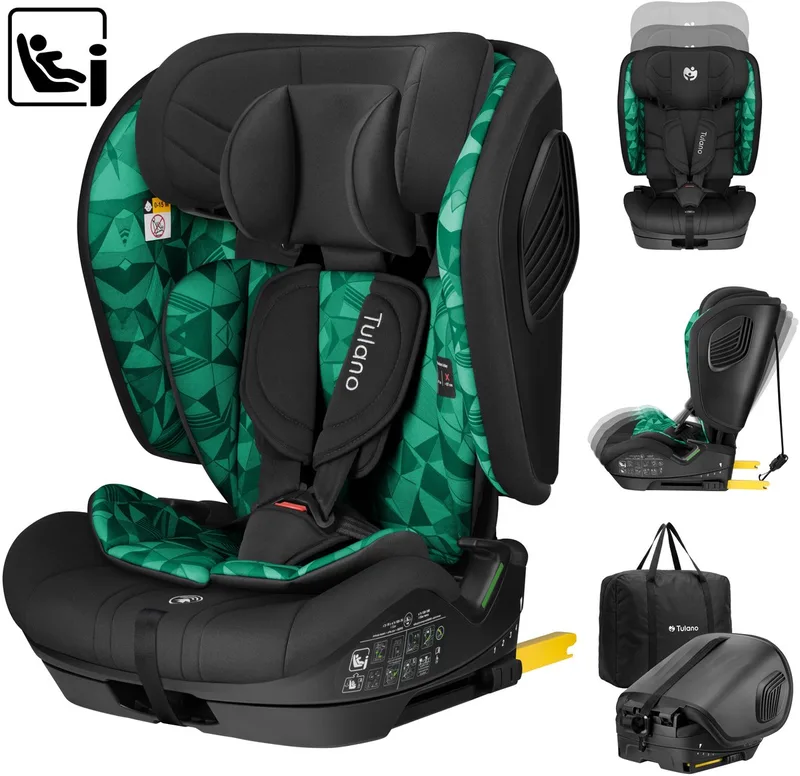 Zooma 55 i-Size Meegroei Autostoeltje - Kinder Autostoel (76-150 cm) van Tulano in Zwart/Groen – productfoto