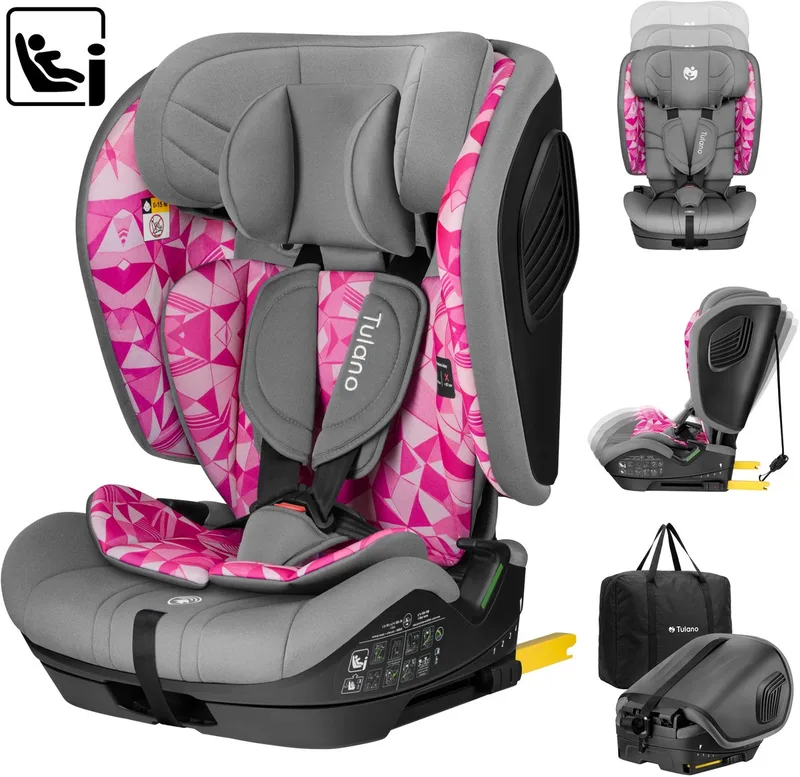 Zooma 55 i-Size Meegroei Autostoeltje - Kinder Autostoel (76-150 cm) van Tulano in Roze/Grijs – productfoto