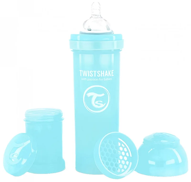 Babyfles 330ml Pastel Blue fra Twistshake i Blauw – produktbillede