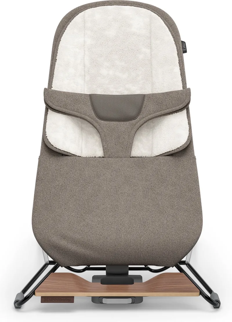 Mira Wells - Wipstoel - Bouncer - Zwart frame met houten voet - Baby en Peuter - 2-in-1 Schommelstoel - Relax by UPPAbaby in Taupe – product photo