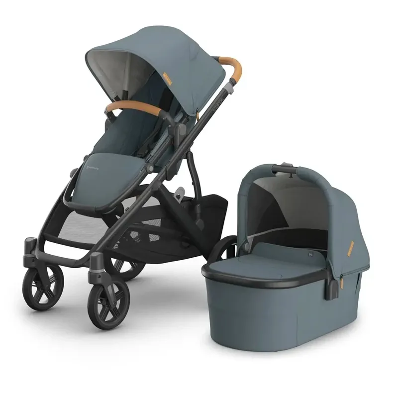 Vista V3 Kinderwagen Dillan - Stone Blue - Carbon Frame Met Zand Bruin Leer by UPPAbaby – product photo