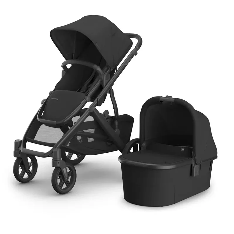 Vista V3 Kinderwagen Jake - Zwart - Carbon Frame Met Zwart Leer Nieuw: Leverbaar Juli 2026 van UPPAbaby – productfoto