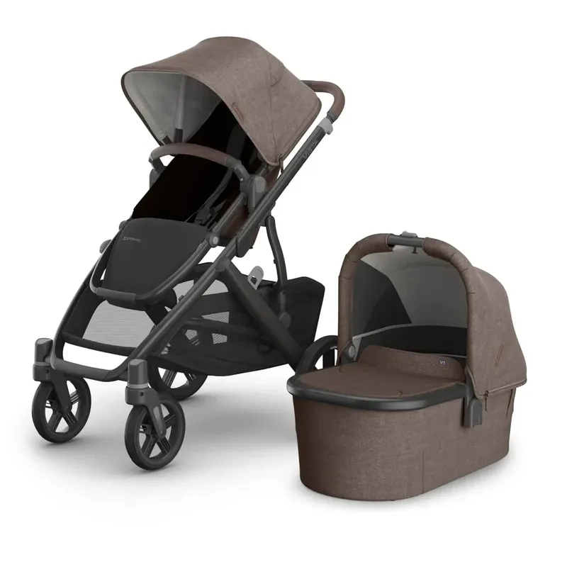 Vista V3 Kinderwagen Owen - Mocha Mélange - Carbon Frame Met Kastanje Bruin Leer van UPPAbaby – productfoto