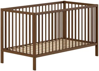 Babybett DINO, ideal für Ihr Kinderzimmer, Made in Europe, Buche massiv, 70/140cm, 3-fach höhenverstellbar, umbaubar, Buche Nussbaumfarbig van Vipack in Bruin – productfoto 1 van 5