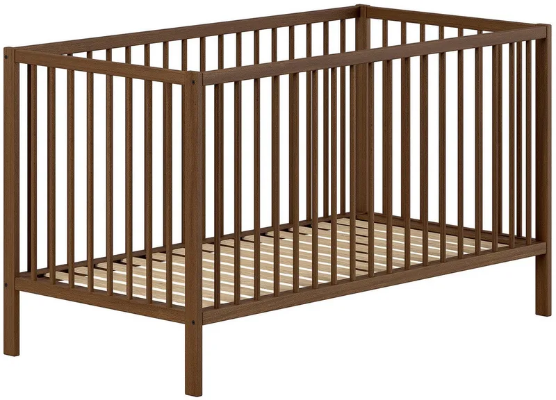 Babybett DINO, ideal für Ihr Kinderzimmer, Made in Europe, Buche massiv, 70/140cm, 3-fach höhenverstellbar, umbaubar, Buche Nussbaumfarbig van Vipack in Bruin – productfoto 1 van 5