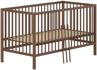 Babybett DINO, ideal für Ihr Kinderzimmer, Made in Europe, Buche massiv, 70/140cm, 3-fach höhenverstellbar, umbaubar, Buche Nussbaumfarbig van Vipack in Bruin – productfoto 4 van 5