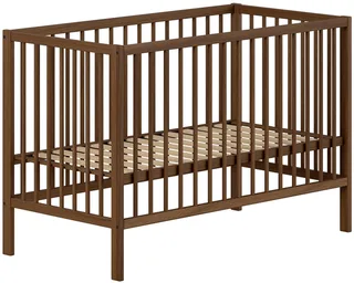 Babybett DINO, ideal für Ihr Kinderzimmer, Made in Europe, Buche massiv, 60/120cm, Liegehöhe 3-fach höhenverstellbar, Buche Nussbaumfarbig van Vipack in Bruin – productfoto 1 van 5