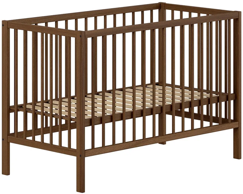 Babybett DINO, ideal für Ihr Kinderzimmer, Made in Europe, Buche massiv, 60/120cm, Liegehöhe 3-fach höhenverstellbar, Buche Nussbaumfarbig van Vipack in Bruin – productfoto 1 van 5