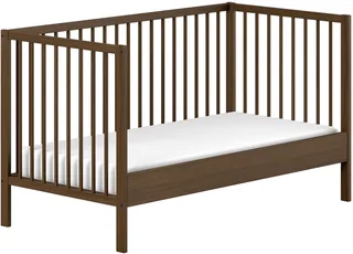 Babybett DINO, ideal für Ihr Kinderzimmer, Made in Europe, Buche massiv, 70/140cm, 3-fach höhenverstellbar, umbaubar, Buche Nussbaumfarbig van Vipack in Bruin – productfoto 3 van 5