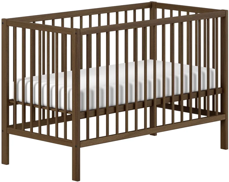 Babybett DINO, ideal für Ihr Kinderzimmer, Made in Europe, Buche massiv, 60/120cm, Liegehöhe 3-fach höhenverstellbar, Buche Nussbaumfarbig van Vipack in Bruin – productfoto 3 van 5