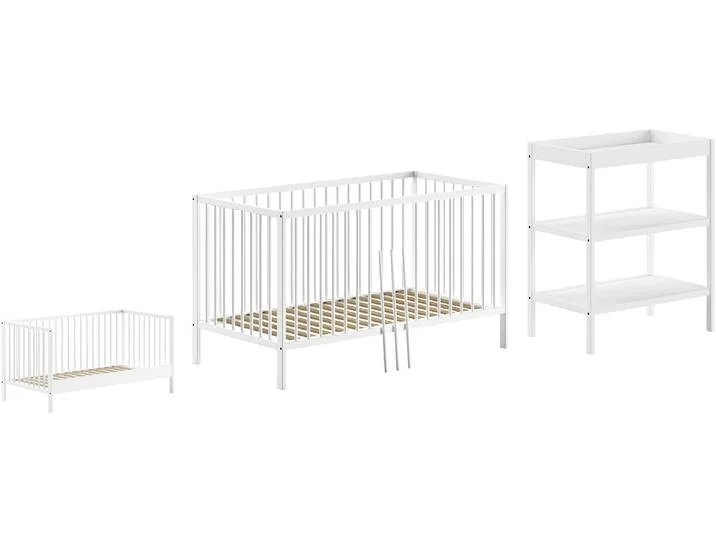 Babymöbel-Set VIPACK Dino ist das ideale Start Set für Ihr Kind aus massiver Buche , weiß, ohne Matratze, B/H: 70cm x 140cm, Schlafzimmermöbel-Sets, Baby-/Juniorbett u. Wickelregal inkl. wahlweise in 3 Farben erhältlich van Vipack – productfoto