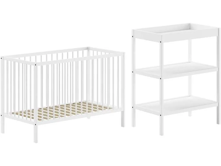 Babymöbel-Set VIPACK Dino ist das ideale Start Set für Ihr Kind aus massiver Buche , weiß, ohne Matratze, B/H: 60cm x 120cm, Schlafzimmermöbel-Sets, Babybett u. Wickelregal inkl., wahlweise in 3 Farben erhältlich by Vipack – product photo