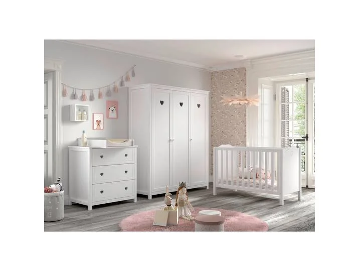 Babyzimmer, Weiß, Holz, Kiefer, massiv,teilmassiv, 6 Fächer, 3 Schublade(n) Schubladen, höhenverstellbar, Aufbauanleitung im Karton, Lattenrost inklusive, Babymöbel, Babyzimmer-Sets van Vipack – productfoto