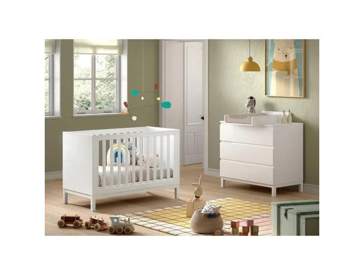 Babyzimmer, Weiß, Kiefer, Teilmassiv, 3 Schubladen & Sprossen mit Normabstand, MID.YOU van Vipack – productfoto