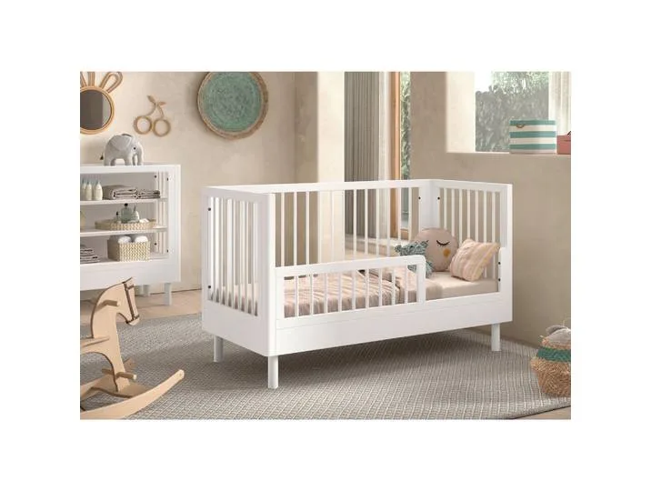 Gitterbett, Weiß, Holz, Buche, massiv, 70x140 cm, EN 71, als Beistellbett verwendbar, zum Juniorbett umbaubar, höhenverstellbar, Sprossen mit Normabstand, Aufbauanleitung im Karton, Lattenrost inklusive, Schlupfsprossen, Babymöbel, Babybetten, Gitt van Vipack – productfoto