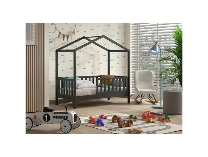 Hausbett, Anthrazit, Holz, Kiefer, massiv, 70x140 cm, nicht verstellbar, Kinderzimmer & Jugendzimmer, Kindermöbel, Kinderbetten, Hausbetten de Vipack – photo produit