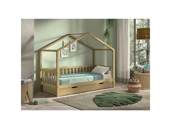home24 Houten huisbed Dallas 90 x 200 cm hout/bruin met geïntegreerde opbergruimte van Vipack – productfoto