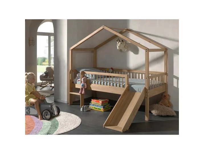 Hausbett, Eiche, Holz, Eiche, massiv, Höhe ca. 20 cm, 90x200 cm, Kinderzimmer & Jugendzimmer, Kindermöbel, Kinderbetten, Hausbetten van Vipack – productfoto