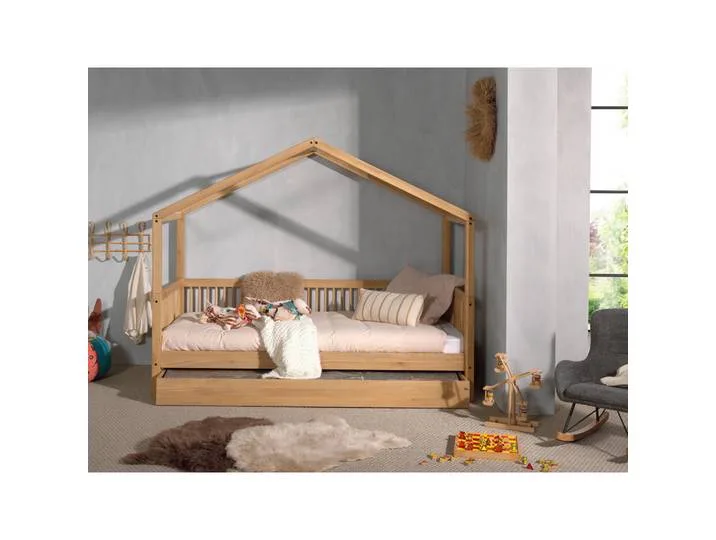 Hausbett, Natur, Holz, Eiche, massiv, teilmassiv,massiv, Höhe ca. 12 cm, 90x200 cm, Kinderzimmer & Jugendzimmer, Kindermöbel, Kinderbetten, Hausbetten van Vipack – productfoto