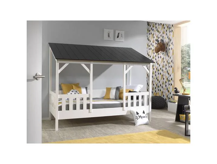 Hausbett, Schwarz, Weiß, 90x200 cm, Kinderzimmer & Jugendzimmer, Kindermöbel, Kinderbetten, Hausbetten by Vipack – product photo