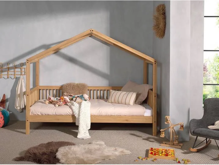 Hausbett VIPACK, braun (eiche natur geölt, eiche natur geölt, eiche natur geölt), B:97,5cm H:170cm L:207,5cm, Betten, aus massiver Eiche geölt, LF 90x200 cm, wahlweise mit Bettschublade van Vipack – productfoto