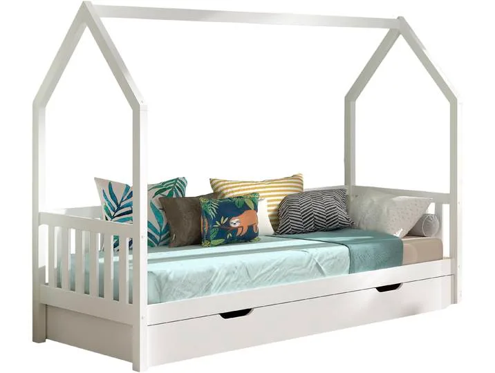 Deze CABANE combinatie in wit bestaat uit een huisbed met hekje (90 x 200 cm) en rolbed. van Vipack – productfoto