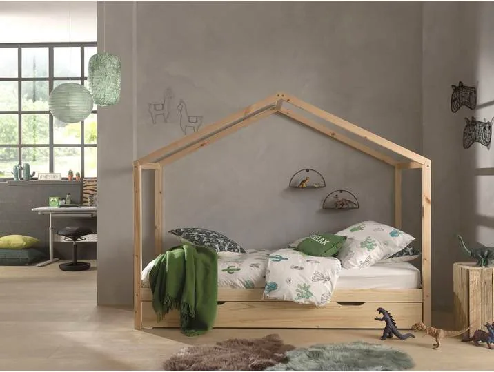 Hausbett VIPACK Dallas , beige (natur), B:97cm H:170cm L:210cm, Boden Bettschublade Hartfaser, Betten, wahlweise mit Bettschublade oder Textilhimmel, Ausf. natur oder weiß van Vipack – productfoto