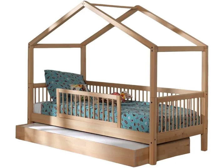 Hausbett VIPACK Forrest mit hochwertiger und stabiler Verarbeitung, Made in Europe , braun (natur buche, natur buche, natur buche), B:97,5cm H:170cm L:207,5cm, Betten, wahlweise ohne oder mit Textilhimmel van Vipack – productfoto