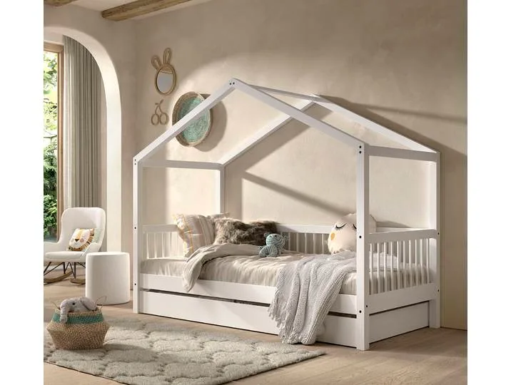 Hausbett, Weiß, 97,5x207,5 cm, Buche, Mit Bettschublade 90x190 cm, Modern, Home-affaire van Vipack – productfoto