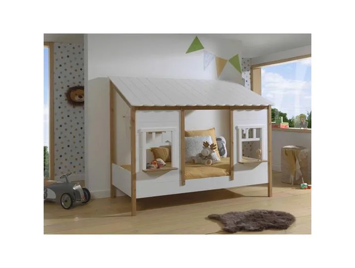 Hausbett, Weiß, Eiche, Kiefer, Holz, Kiefer, 90x200 cm, Kinderzimmer & Jugendzimmer, Kindermöbel, Kinderbetten, Hausbetten van Vipack – productfoto