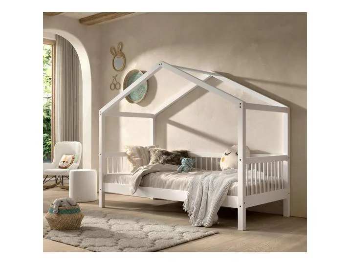 Hausbett, Weiß, Holz, Buche, massiv, 90x200 cm, Kinderzimmer & Jugendzimmer, Kindermöbel, Kinderbetten, Hausbetten by Vipack – product photo