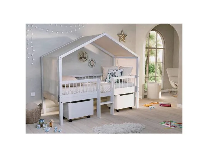 Hausbett, Weiß, Holz, Buche, massiv, Höhe ca. 20 cm, 90x200 cm, Kinderzimmer & Jugendzimmer, Kindermöbel, Kinderbetten, Hausbetten van Vipack – productfoto