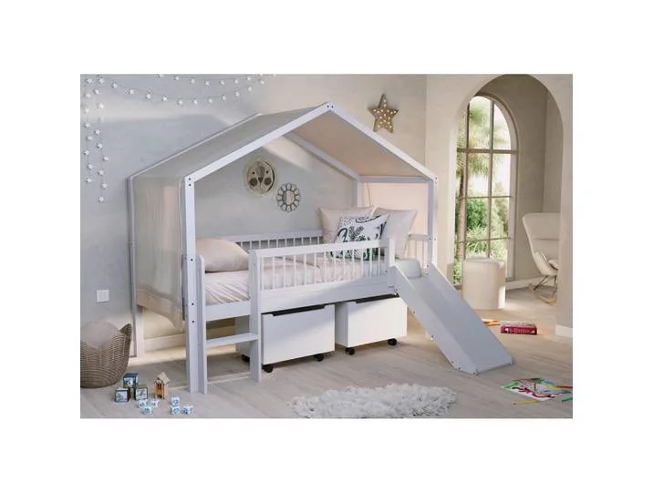 Hausbett, Weiß, Holz, Buche, massiv, Höhe ca. 20 cm, 90x200 cm, Kinderzimmer & Jugendzimmer, Kindermöbel, Kinderbetten, Hausbetten van Vipack – productfoto